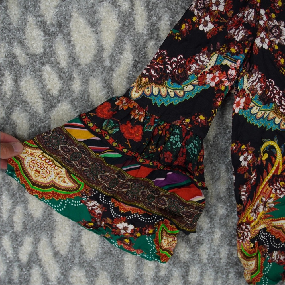 Alice Olivia Liberty Printed Ruffled Blouse Bell Sleeves Size S Mock Neck Boho - Picture 10 of 16